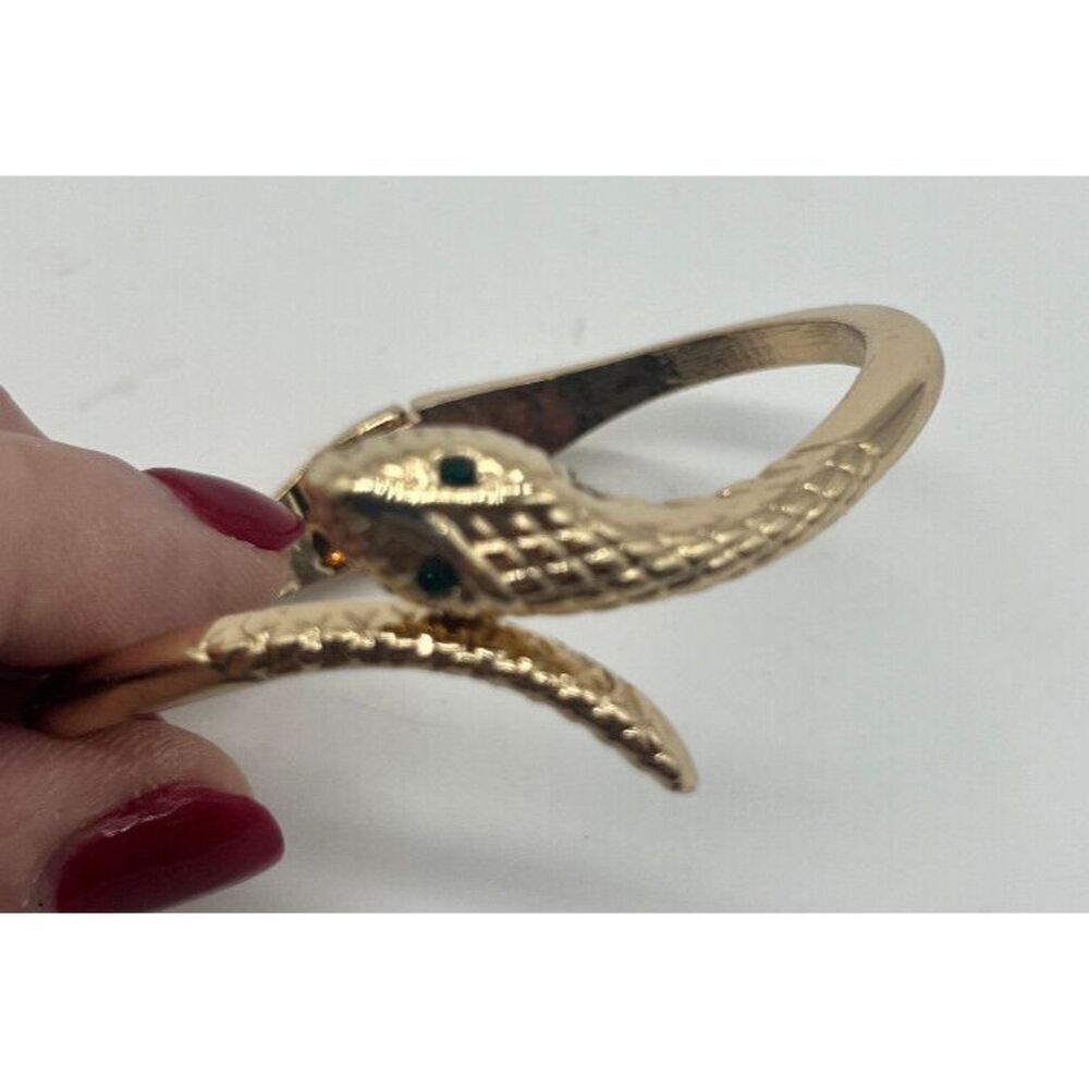 Women's Statement Goth Punk Green Eyed Rhineston Gold Tone Snake Hinged Bracelet